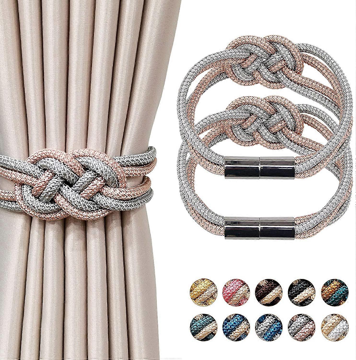 2 Pack Strong Magnetic Curtain Tiebacks Upgrade Nordic Simple Style Drape Tie Backs Double Color Weave Rope Knot Decorative Curtain Holdbacks for Home