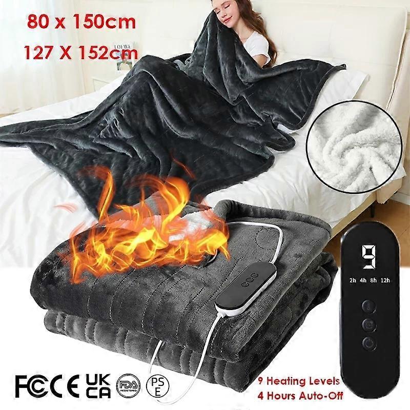 80 x 150cm Couverture chauffante électrique Flanelle Couverture chauffante douce avec 9 niveaux de chauffage 4 heures Couverture chaude pour le corps à arrêt automatique