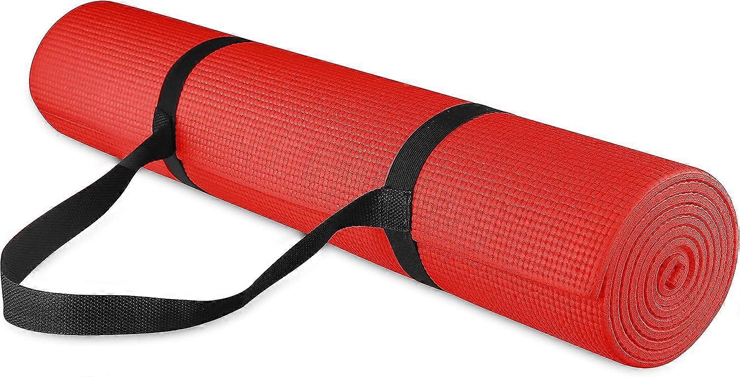 Yoga All-Purpose 1/4-Inch High Density Anti-Tear Exercise Yoga Mat With Carrying Strap Variant Size Value Red