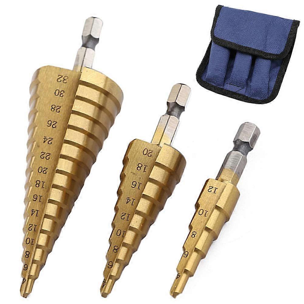 3Pcs HSS Titanium Coated Step Drill Bit Set