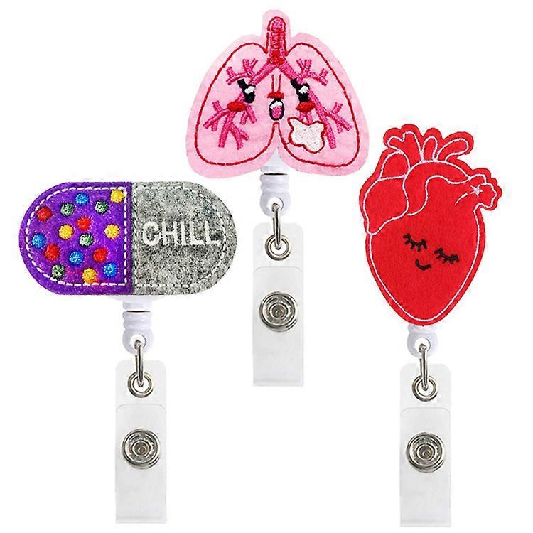 (Capsule, Heart, Lungs Model) Badge Reel Holder, 3pcs Badge Holders with Retractable Clip, Nurse Badge Holder Retractable Badge Holders for Doctors an