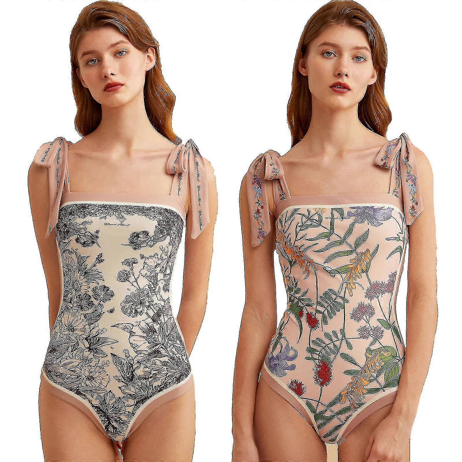 Maillot de bain une pièce réversible à imprimé floral avec épaule à nouer, maillot de bain de contrôle du ventre pour femmes S-XL