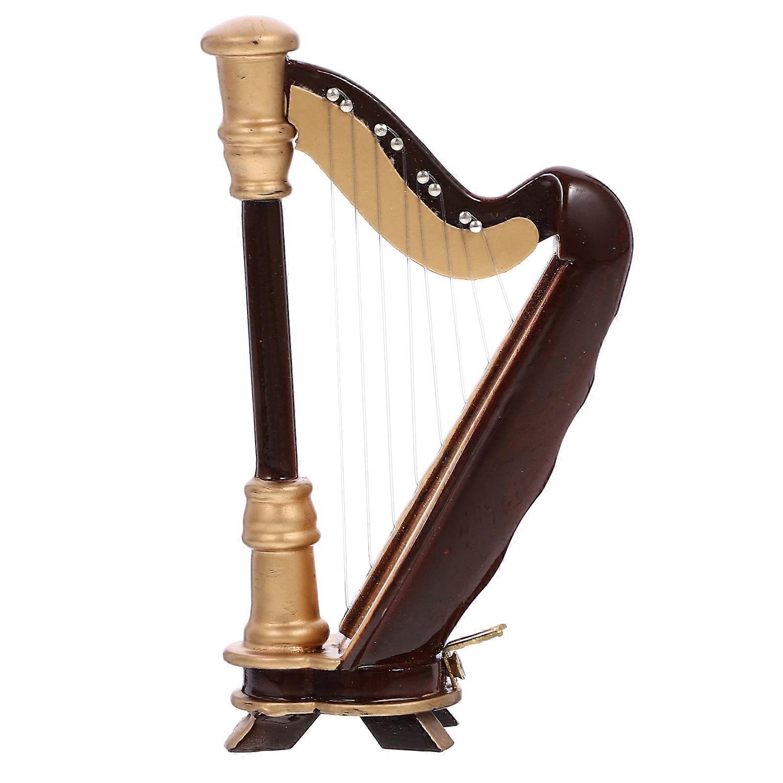 Miniature Harp Model Mini Wooden Harp Instrument Model with Storage Box