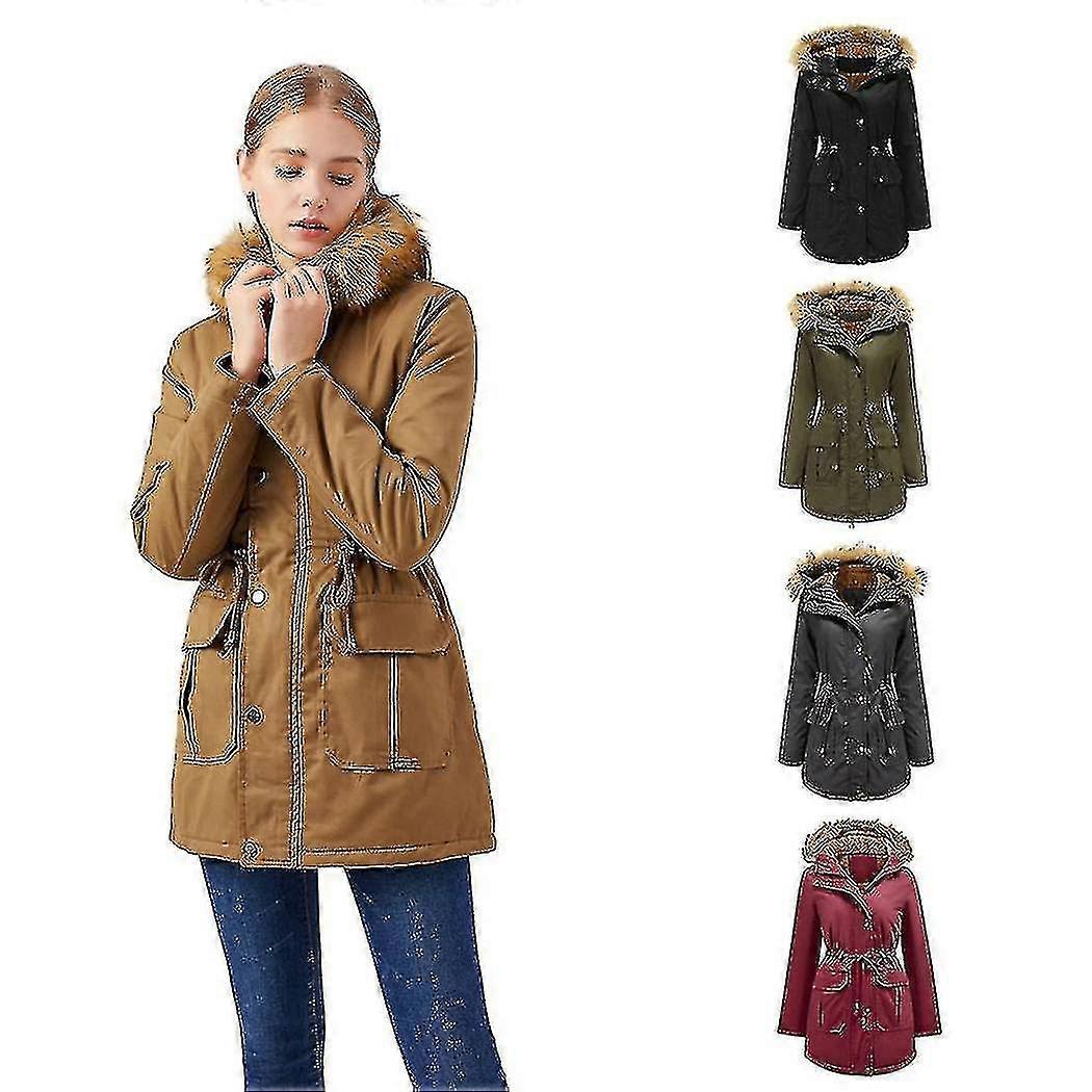 Kvinnors vinterrock Pälskrage Huvjacka