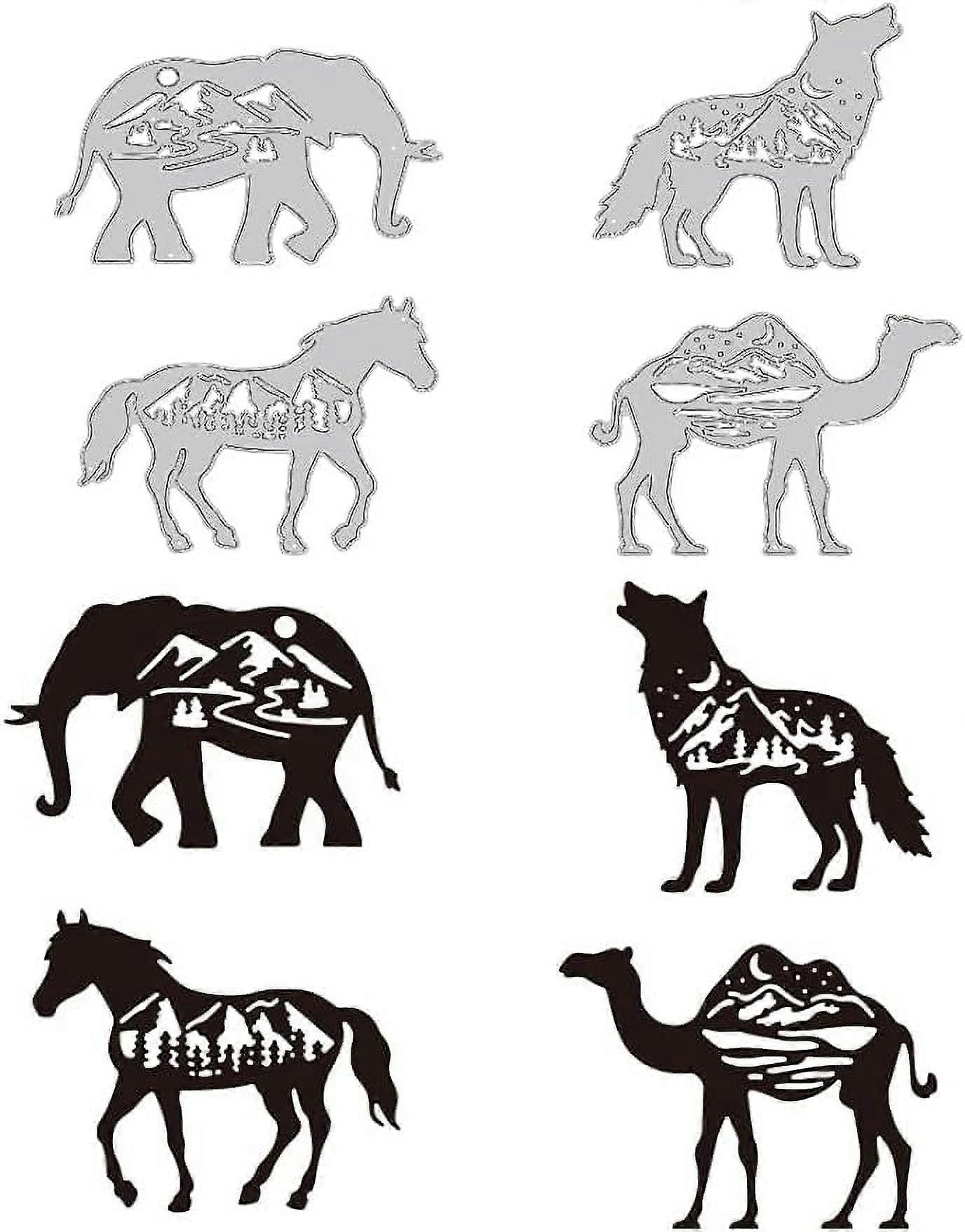 4Styles Metal Animals Cutting Dies Elephant Wolf Horse Camel Die Cuts Embossing Stencils Template for Paper Card Making Decoration DIY Scrapbooking Al