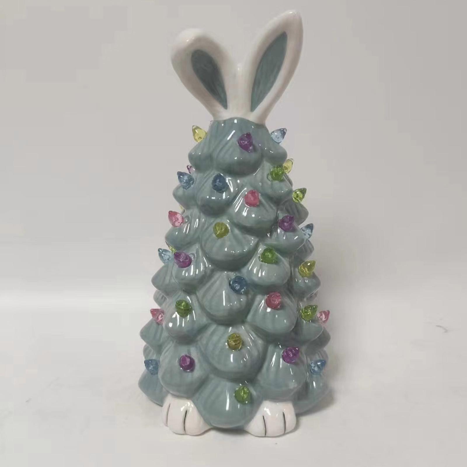 Bunny Tree with Multicolored Lights Ceramic Easter Decor Light Up Tabletop,100% New