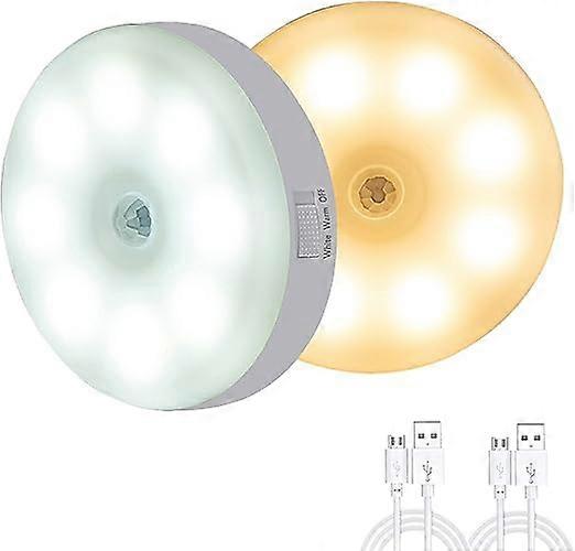 2 LED Motion Sensor Night Light, USB Motorized Smart Light, Adjustable Brightness Warm White Lighting for Baby/Kids Room, Staircase, Hallway, Kitchen,
