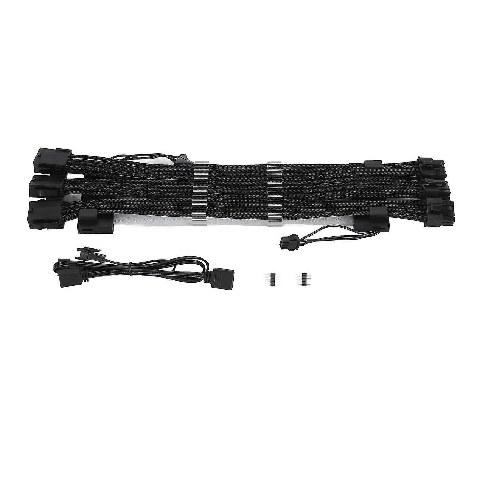 18AWG 3 x 8 Pin Dual Head ARGB Extension Cable, Colorful Lighting Synchronized Sleeved Cable for Computer Case