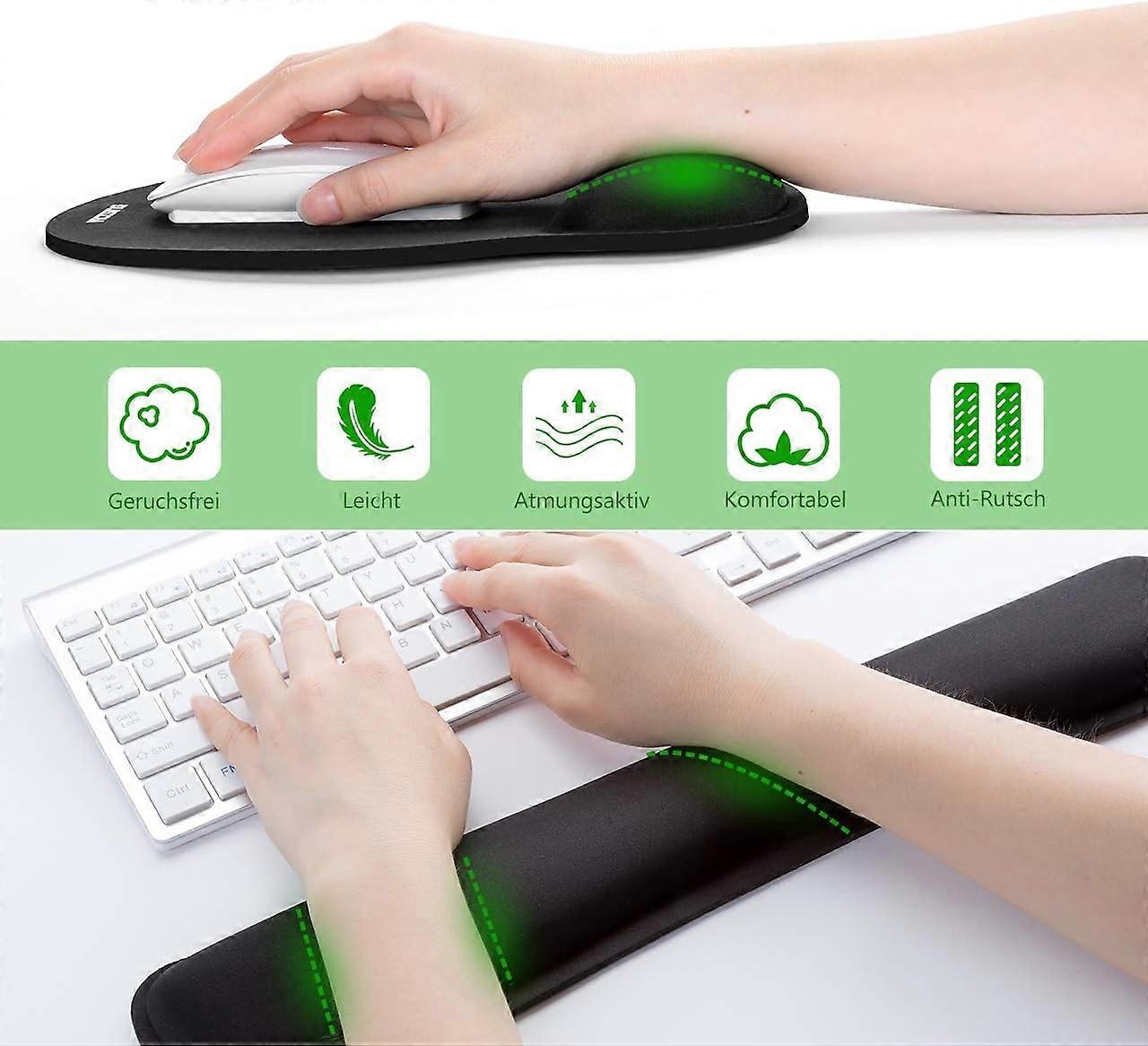 Mouse pad, ergonomic wrist rest set, wrist support for keyboard and mouse with memory foam, non-slip