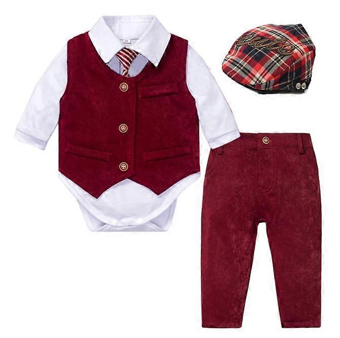 Baby Suits Newborn Boy Clothes Romper + Vest + Hat Formal Clothing Outfit