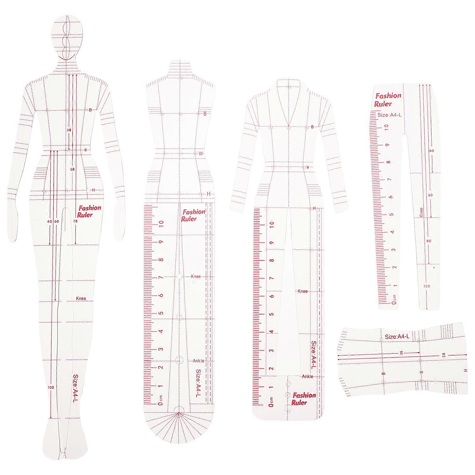1 Set Kleding Tekening Sjabloon Liniaal Model Mode Vrouwen Naaien Patchwork Linialen