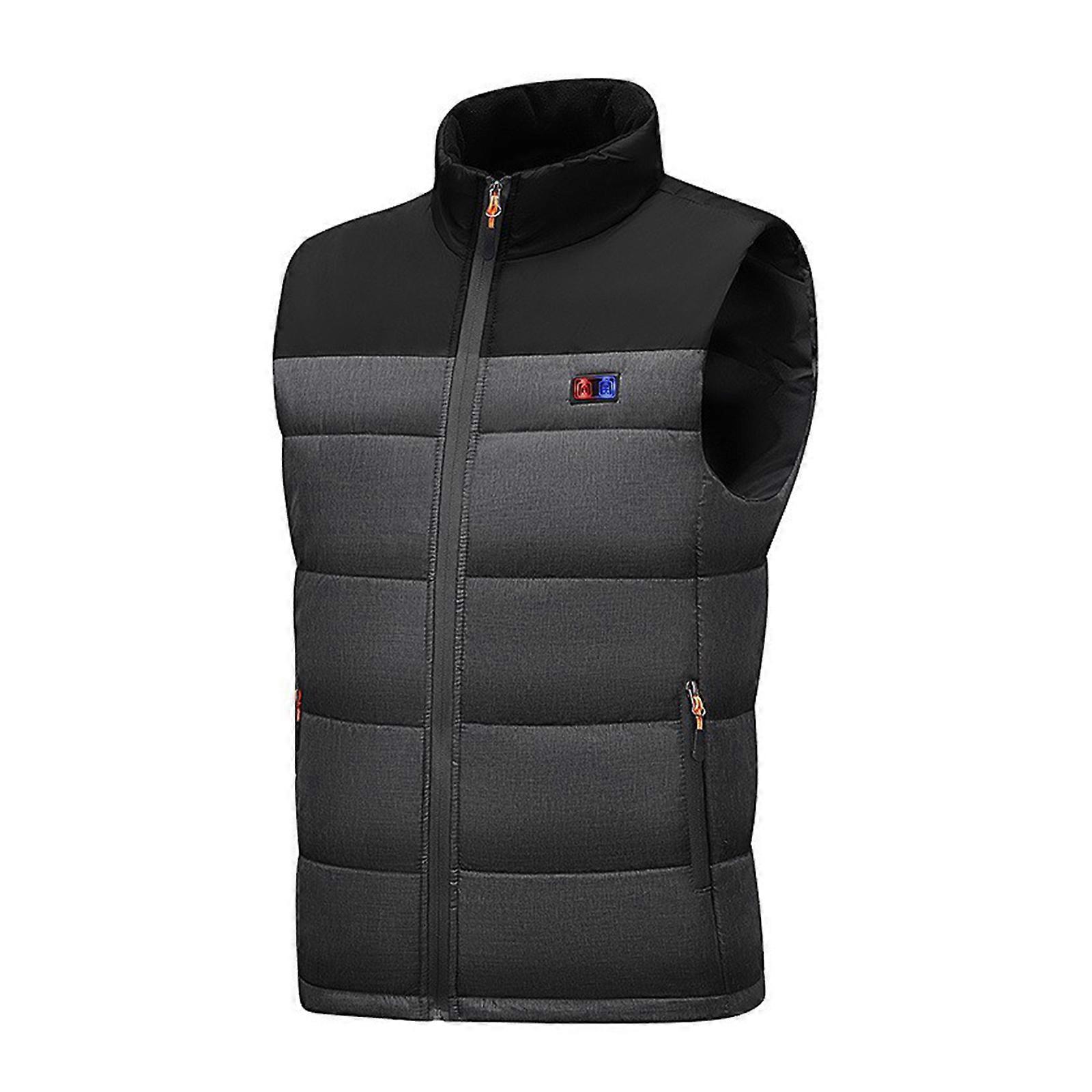 USB-Powered Black Washable Winter Vest with 3 Temperature Control and 11 Heating Zones for Men