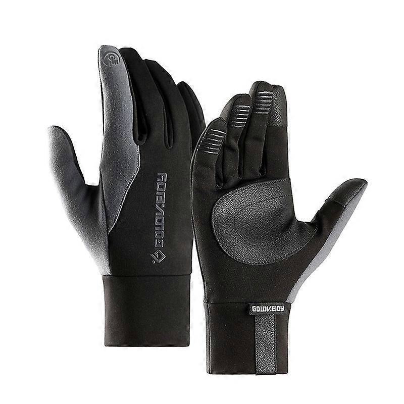 1 Pair Full Finger Letter Print Outdoor Gloves Fleece Lined Windproof Touch Screen Unisex Riding Gloves for Cycling