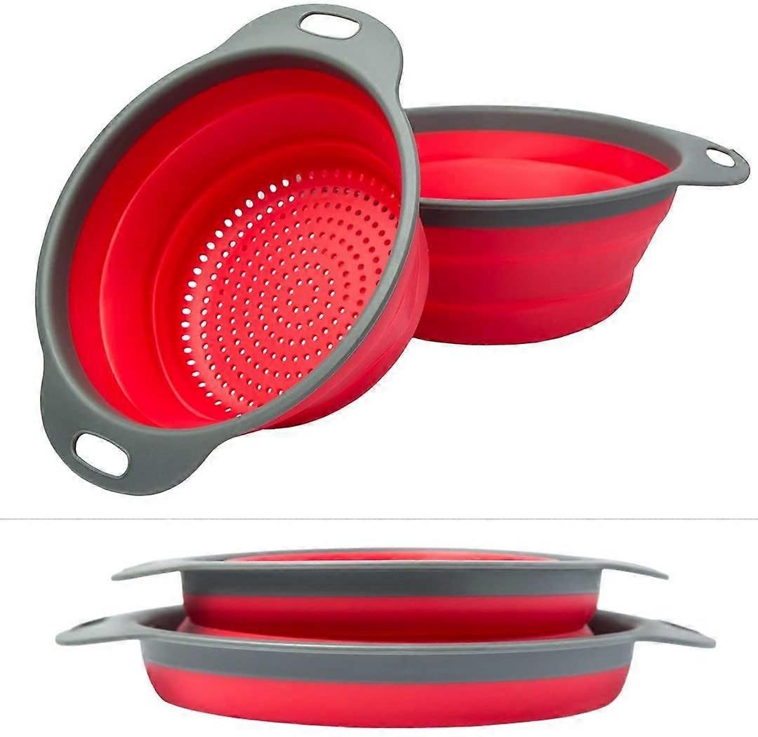 Colander Set - 2 Collapsible Colanders (Strainers) Set by Comfify - Includes 2 Folding Strainers Sizes 8" - 2 Quart and 9.5" - 3 Quart Red and Grey