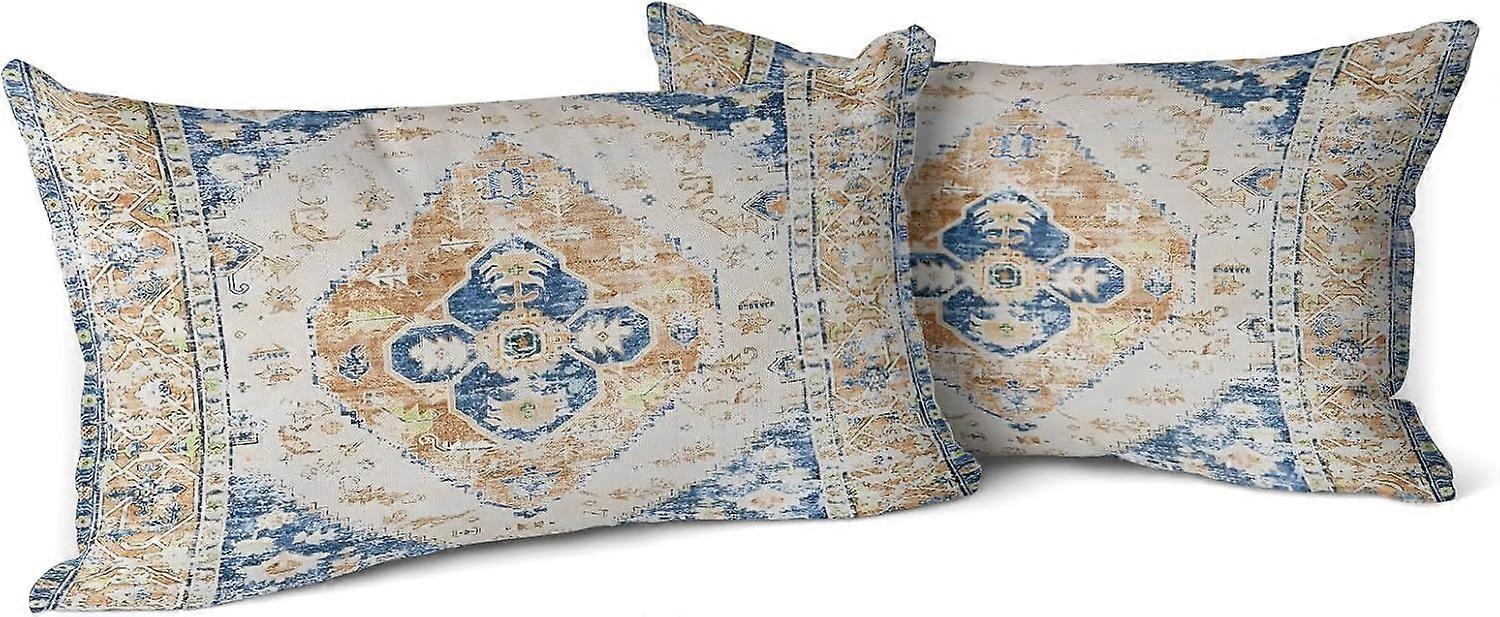 Set of 2 Carpet Pattern Boho Style Ethnic Design Decorative Polyester Throw Waist Pillow Case Cushion Cover Pillowcase 12x20 Inches Boho 6