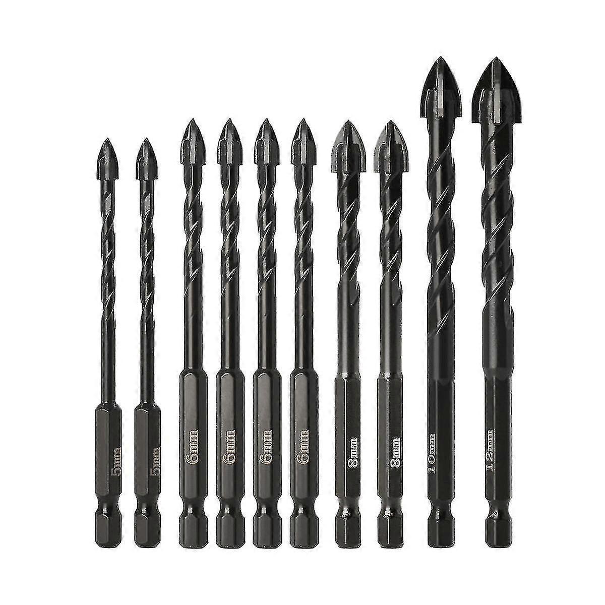 Multifunctional Ceramic Tile Drill Bit Black Hexagonal Handle Screw Triangular Drill 10pc Set Hexag