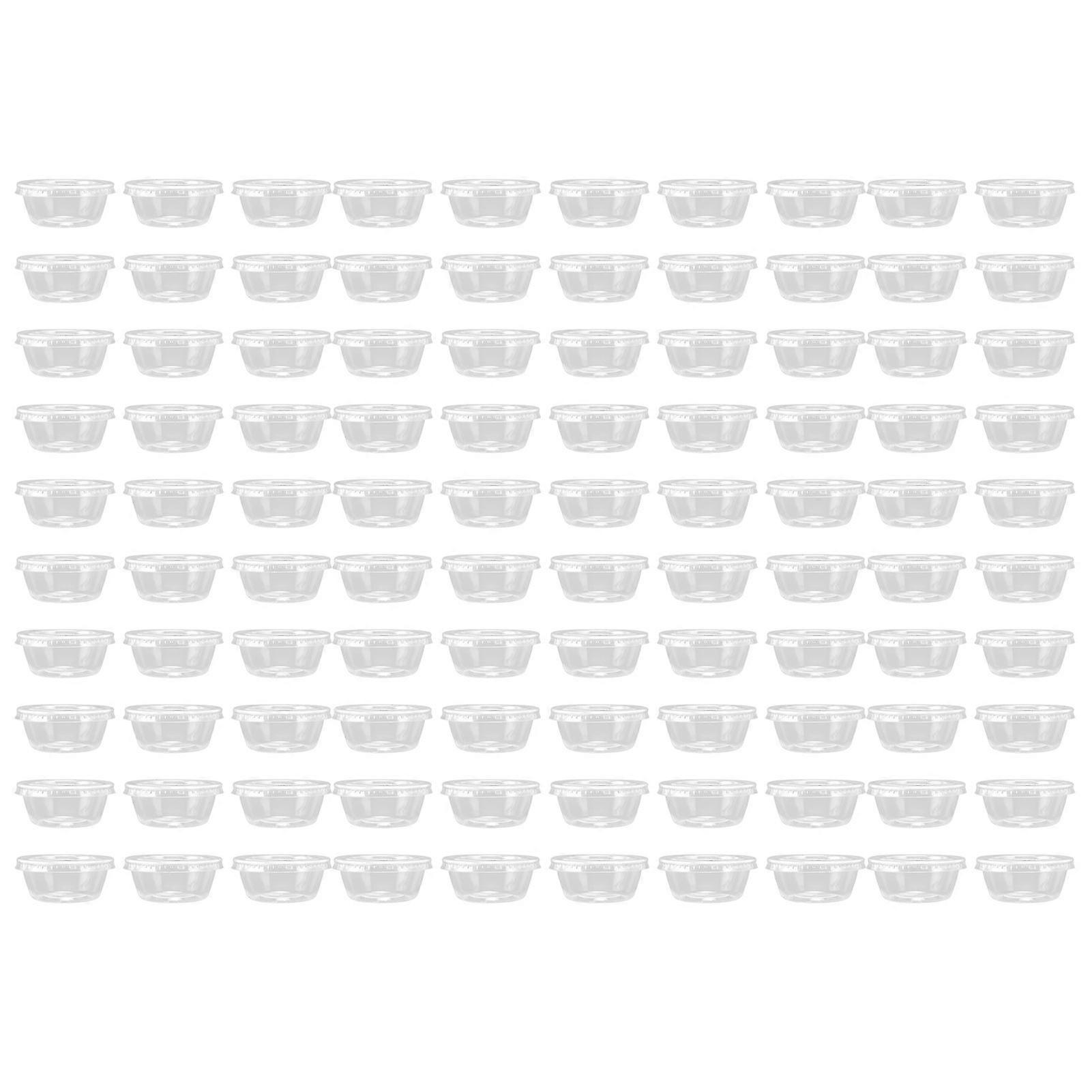 100 Sets Plastic Portion Cups with Lids Transparent Disposable Condiment Container2oz