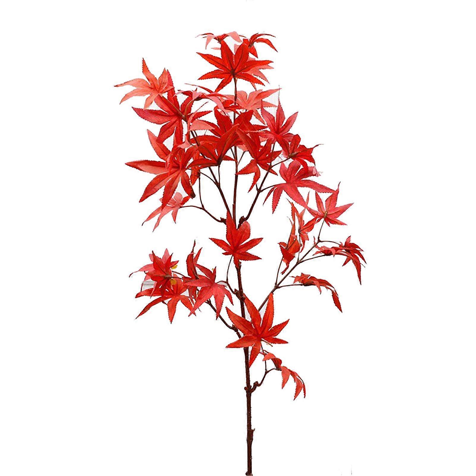 83cm Length Simulated Maple Leaves Stems Lifelike Artificial Maple Branch Ornament for Home Decoration Red