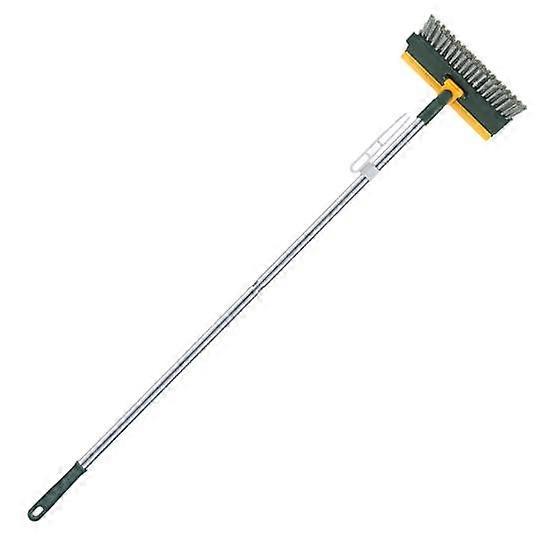 Rotatable Cleaning Floor Scrub Brush with Long Handle Grout Brush Scrape V-Shape Stiff Bristle Cleaning Brush with Squeegee