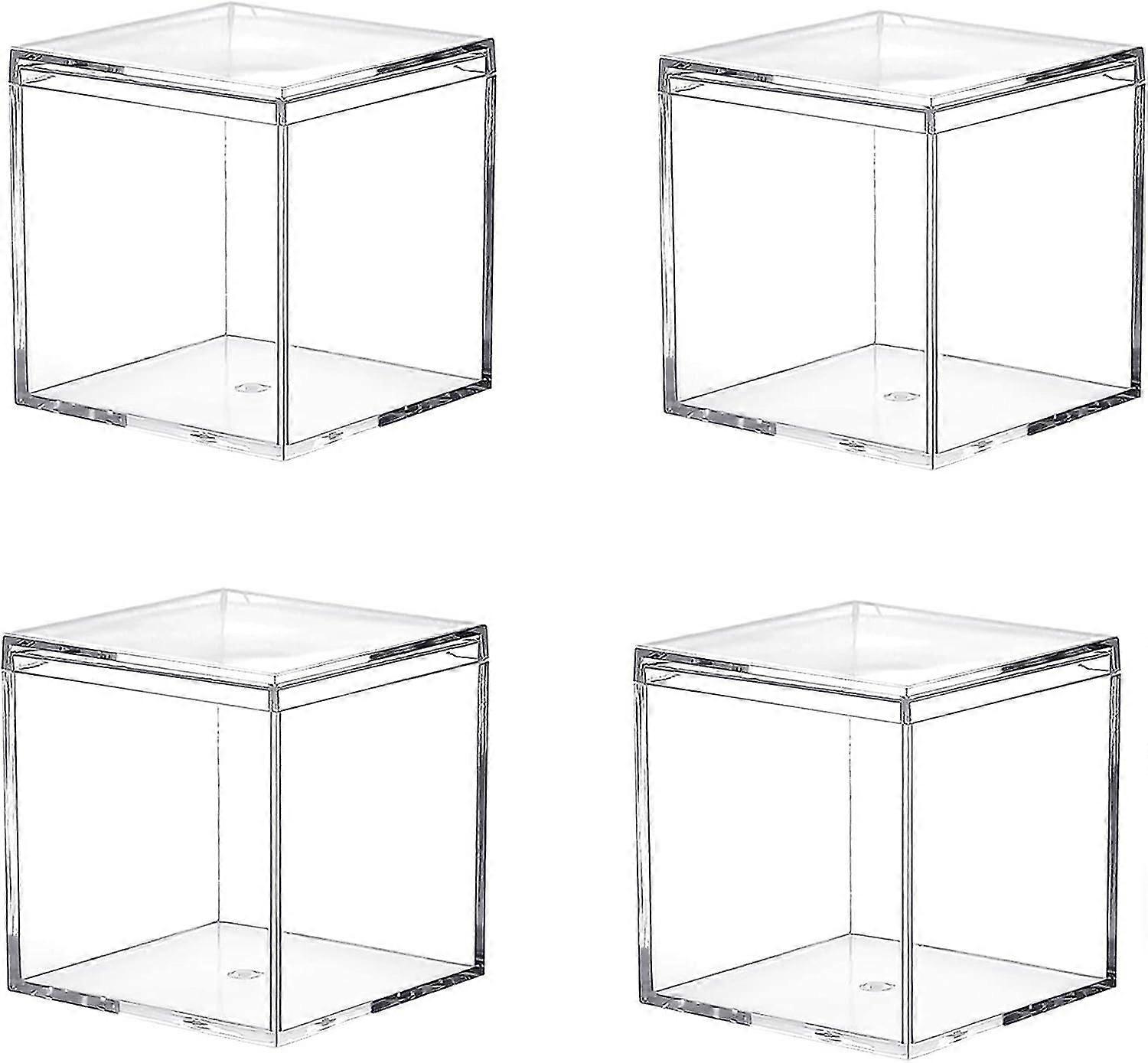 Clear Acrylic Plastic Square Cube, 4 Pa Small Plastic Square Cube Containers With Lid Storage Box 2.4 X 2.4 X 2.4 Inch/60 X 60 X 60 Mm For Candy Pil