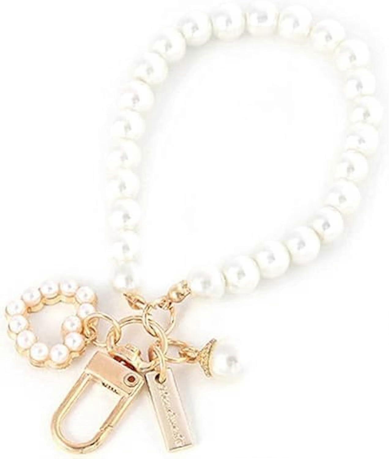 Imitation Pearl Chain Keychain for Car Keys, Elegant Golden Keyring Accessory, Durable and Stylish Design