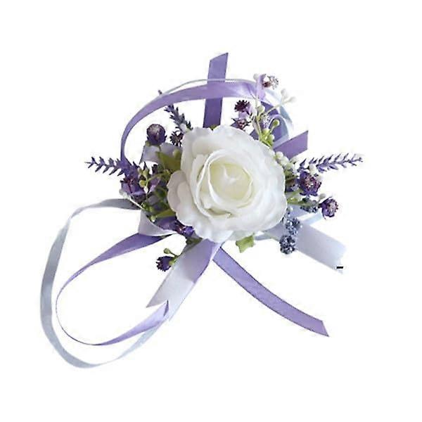 White Rose Wrist Corsage - Lavender Real-Touch Floral Accessory for Bridal and Boho Weddings