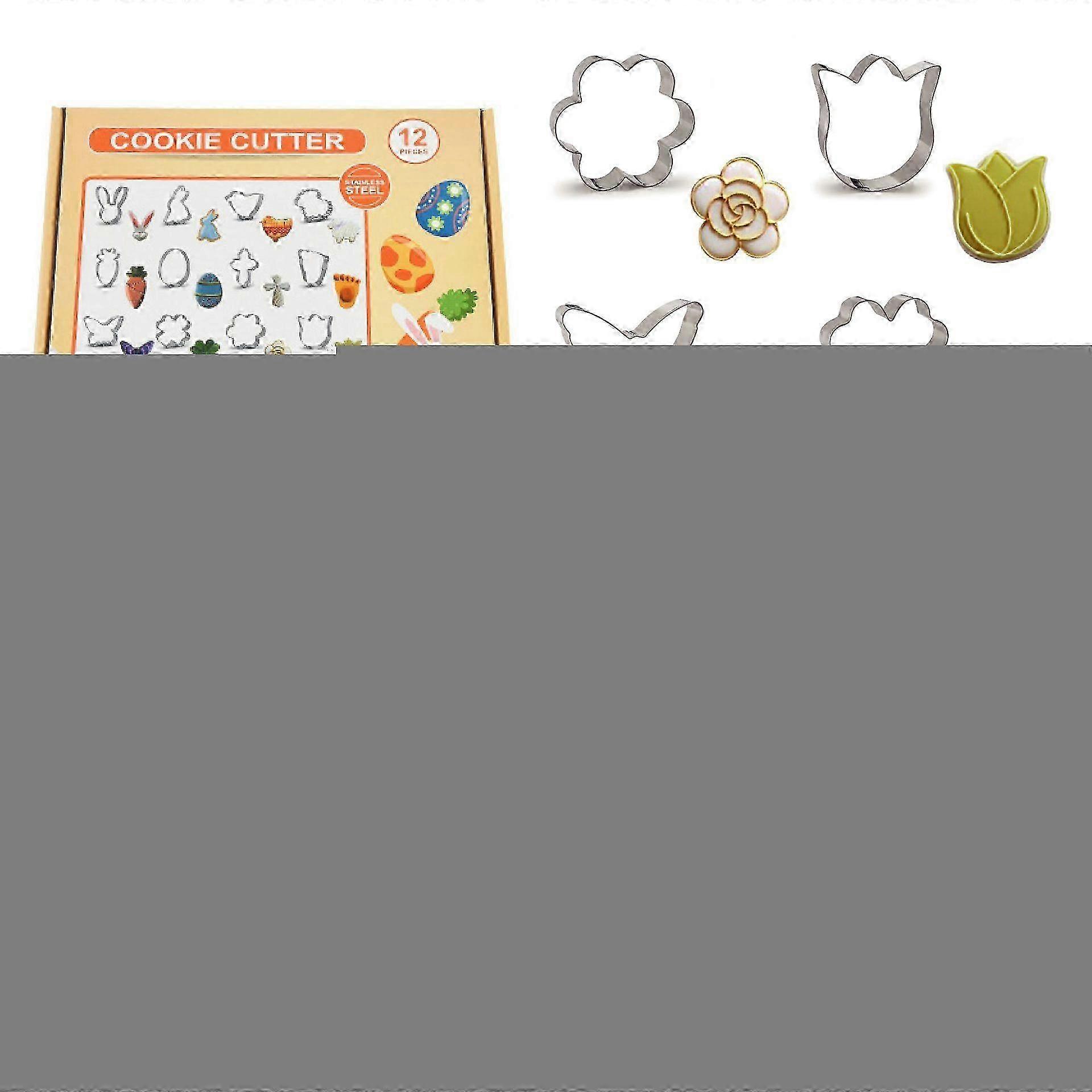Set Of 12 Pcs Easter Series Stainless Steel Cookie Mold Set Rabbit Diy Baking Tool Cookie Rice Ball Cutting Mold