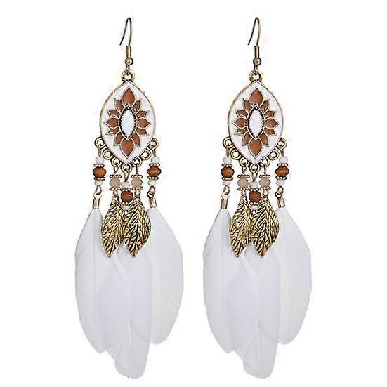1 Pair Lady Earrings Synthetic Feather Bohemia Creative Tassels Dangle Earrings for Daily Wear