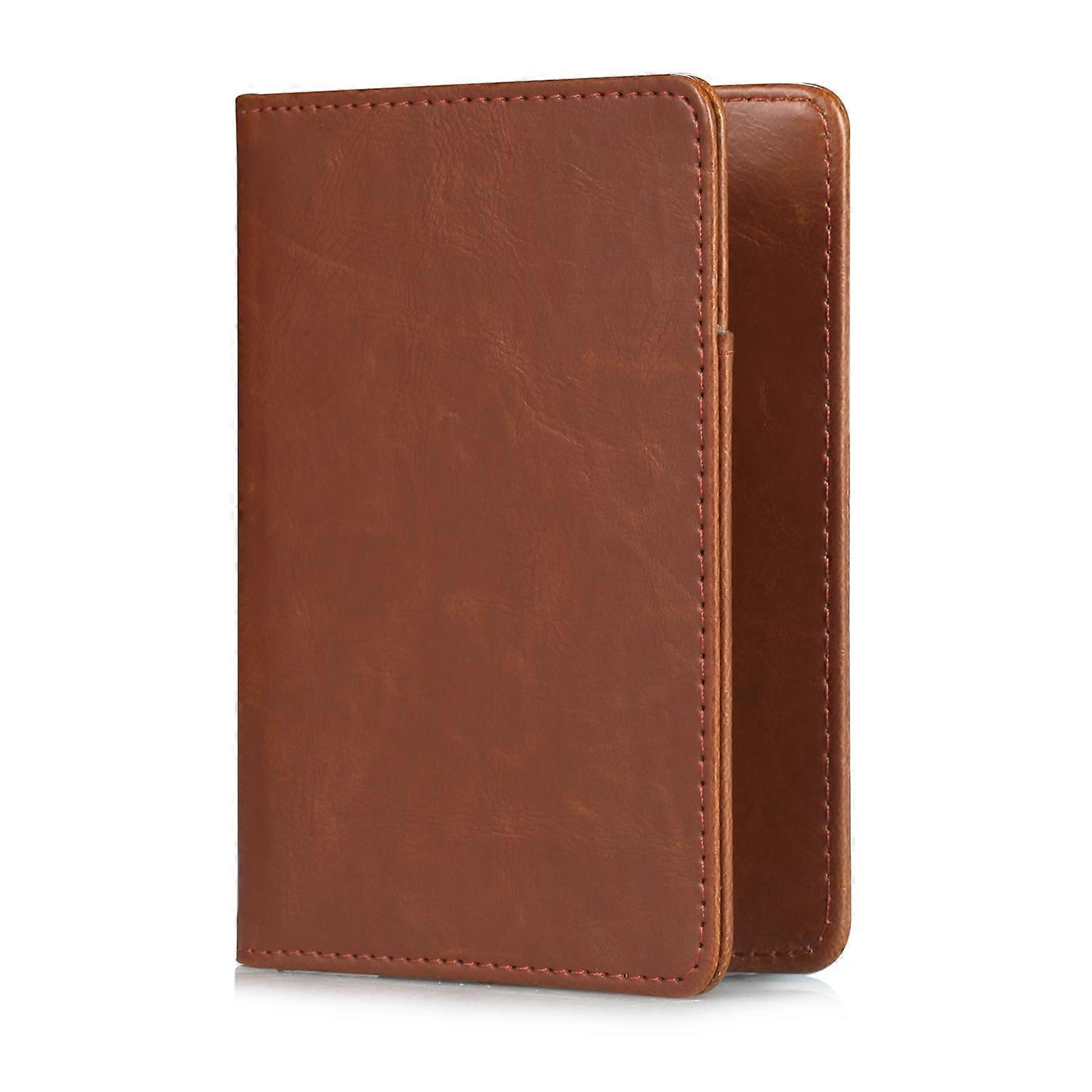 Multi-functional PU Leather Bi-fold Wallet Cover Case Passport Holder-Brown