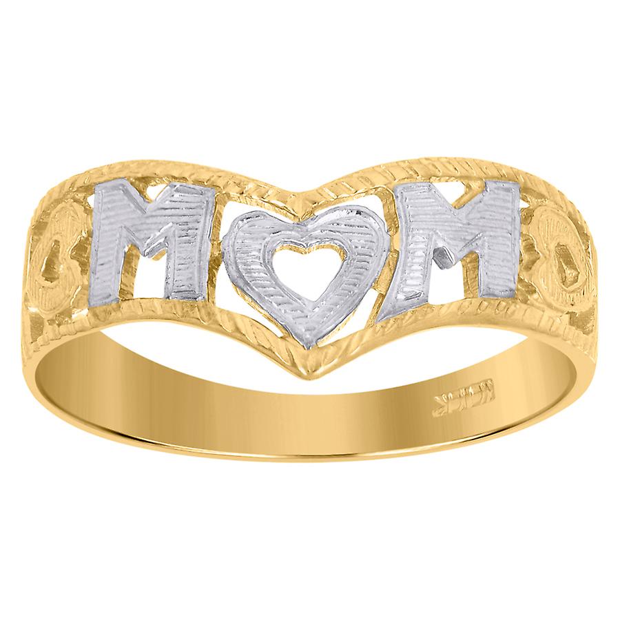 10kツートンゴールドレディースDCテクスチャードマラブハートバンドリング9.9x3.4mm幅ステートメントリング女性と男性用