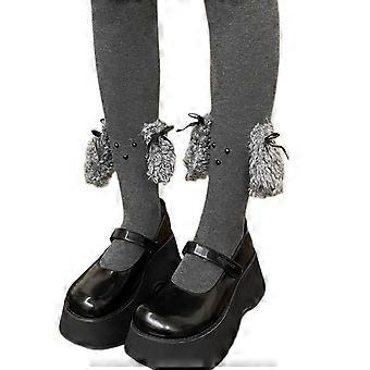 Da donna Giapponese A Coste Stretch Sottile Collant In Pile Carino Peluche Orecchie Di Cane Inverno Autunno Studente Caldo Opaco Collant Leggings Bianco