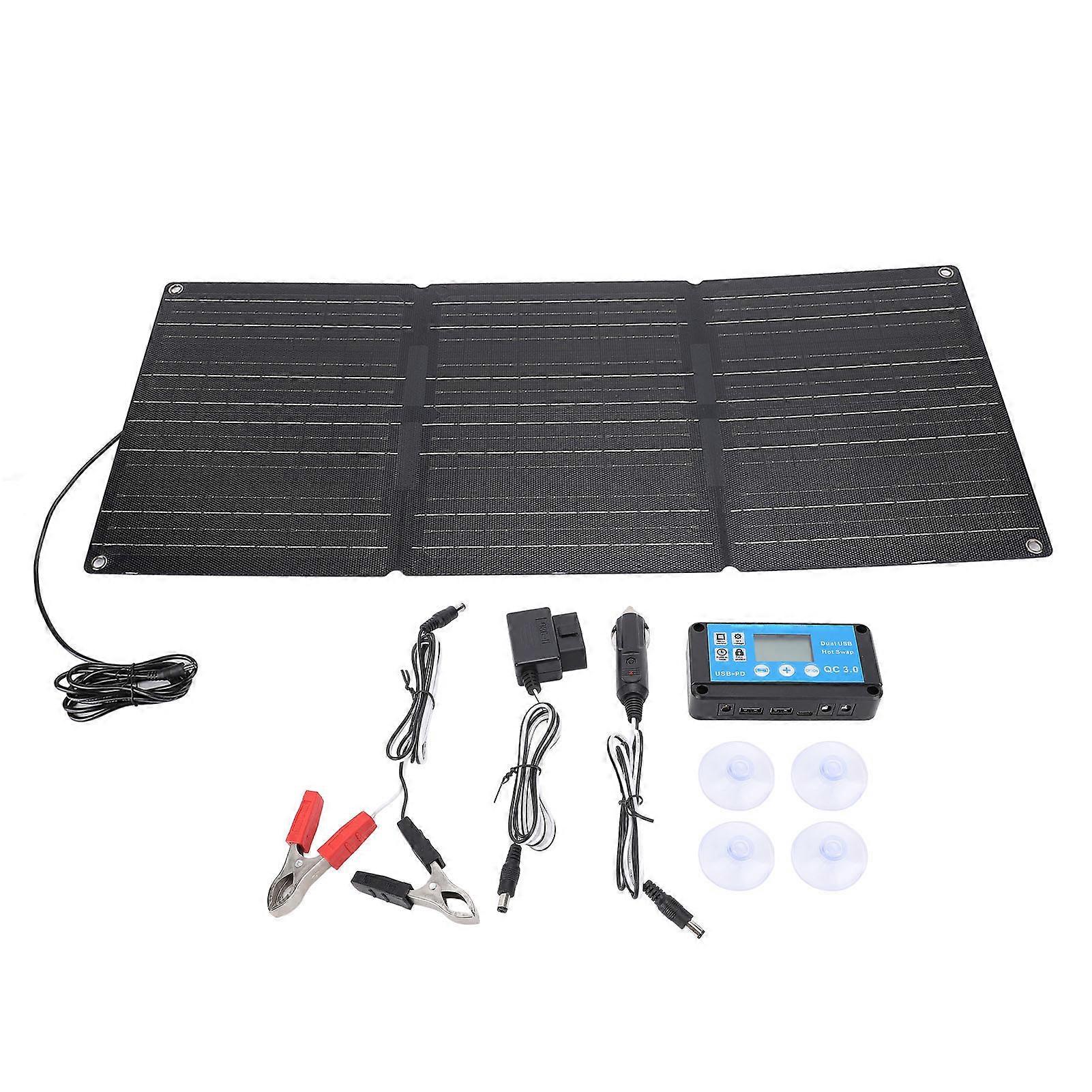 100W Portable Foldable Solar Panel Kit Solar Controller 2 USB Output Support Car OBD Charging Water Resistant for Camping Outdoor Trip 3 Fold