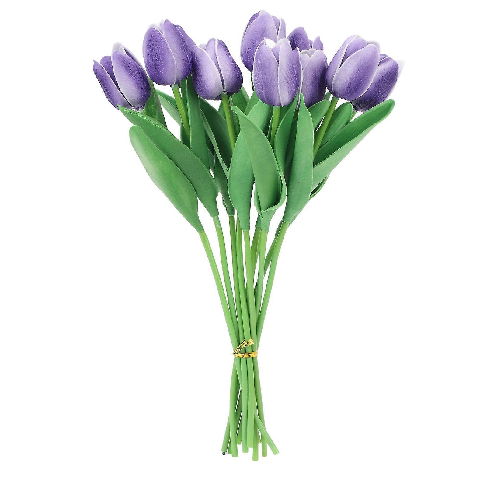 10pcs Artificial Tulip Flowers High Simulation Flowers Decor for Living Room Dinner Table Purple