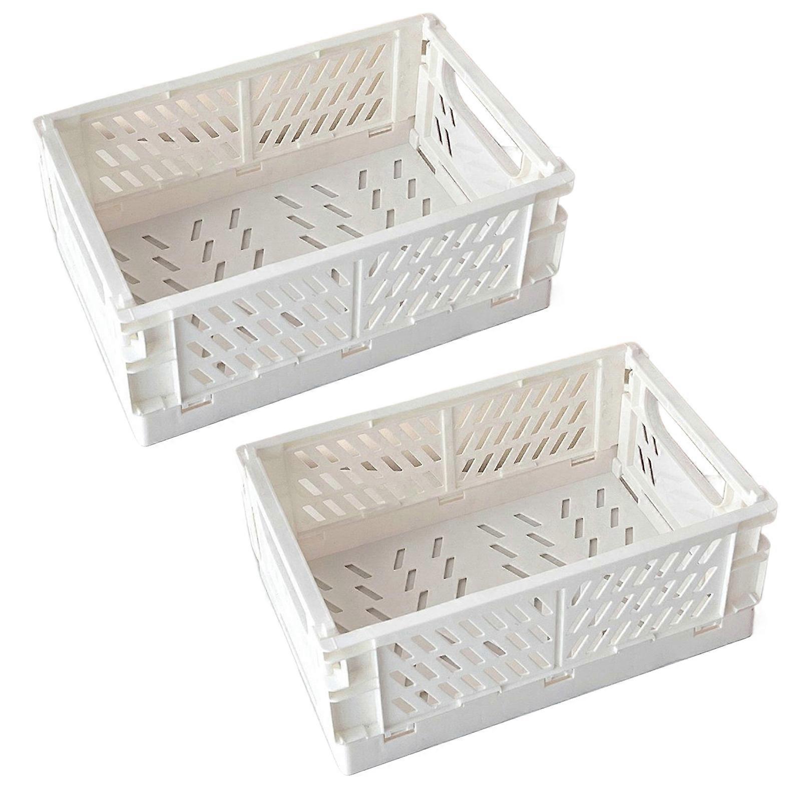 Mini Foldable Baskets, Plastic Desk Decors Storage Crates Bedroom Kitchen Desktop Box Stackable Table Basket Organizers White