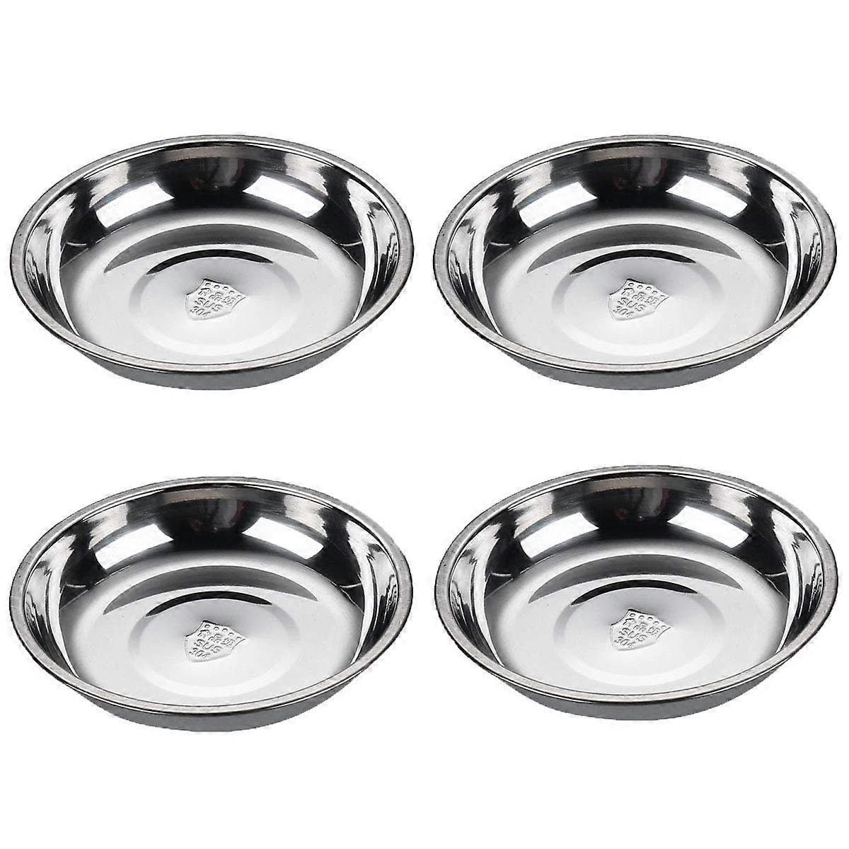 Stainless Steel Sauce Dishes Set, Round Mini Soy Sauce Dipping Bowls, Small Appetizer Plates for Home & Restaurant (4 Pack)