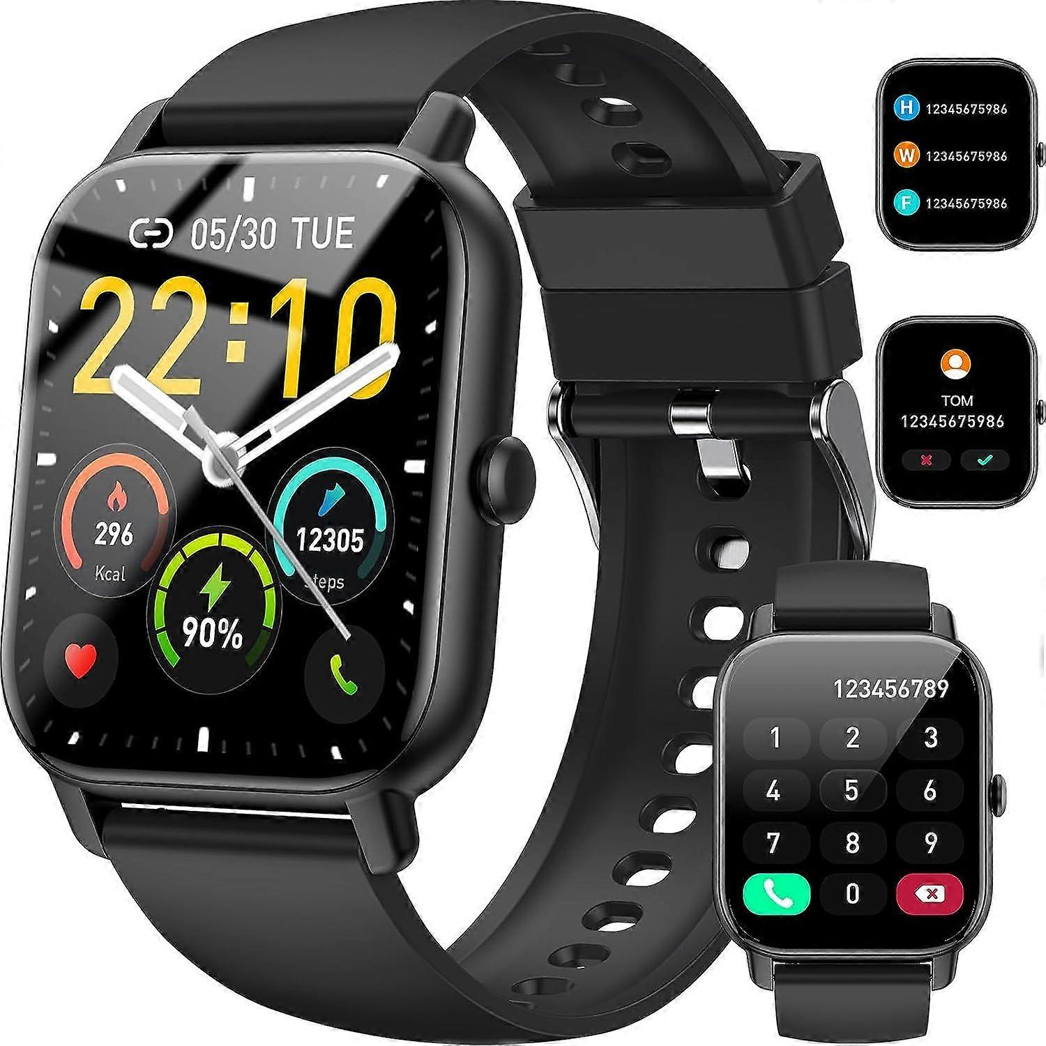 Smart Watch(Answer/Make Call), 1.85", IP68 Waterproof, 110+ Sport Modes, Fitness Activity Tracker, Heart Rate Sleep Monitor-Black
