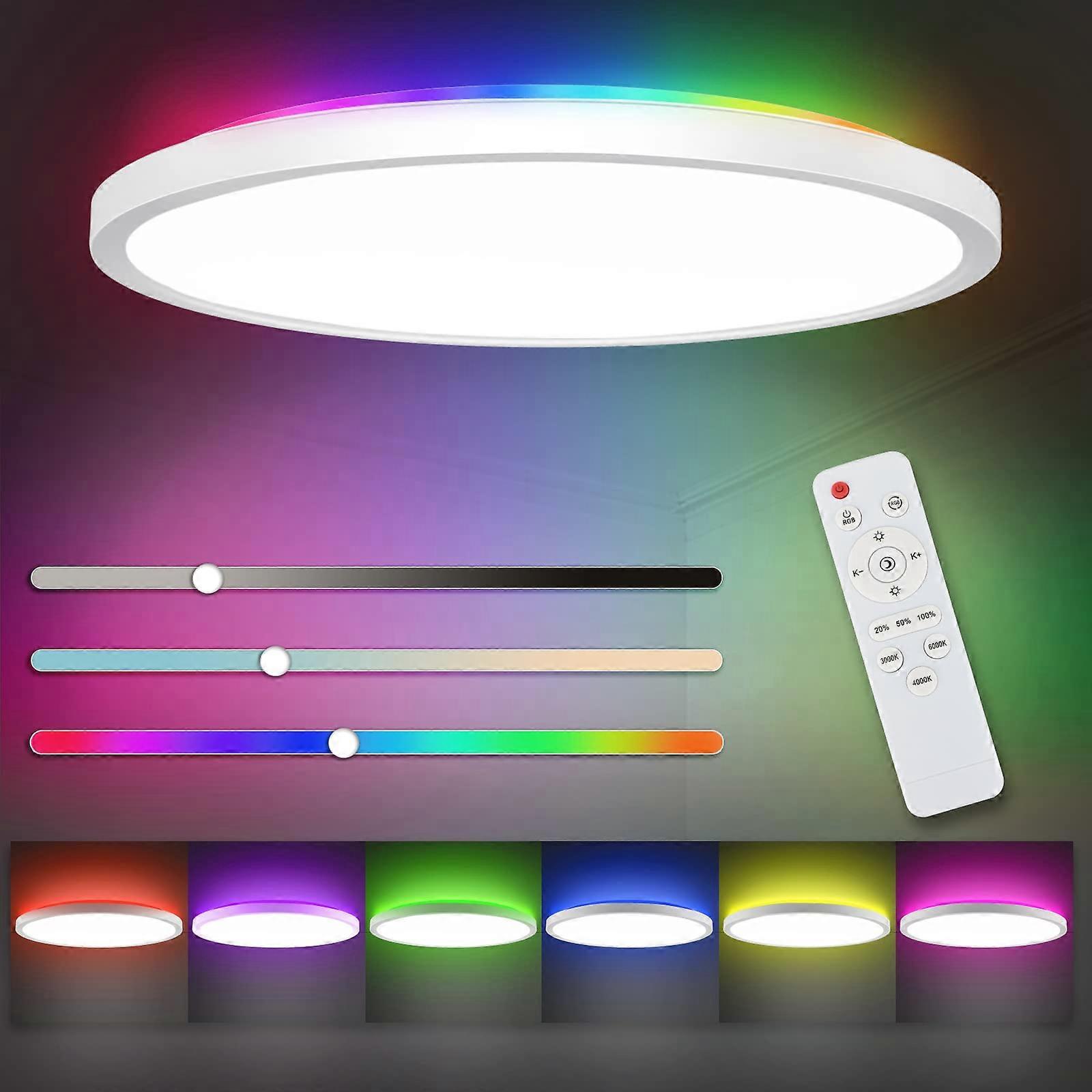 RGB Dimmable Led Flush Mount Ceiling Light with Remote, 12Inch 24W High Bright 3200lm