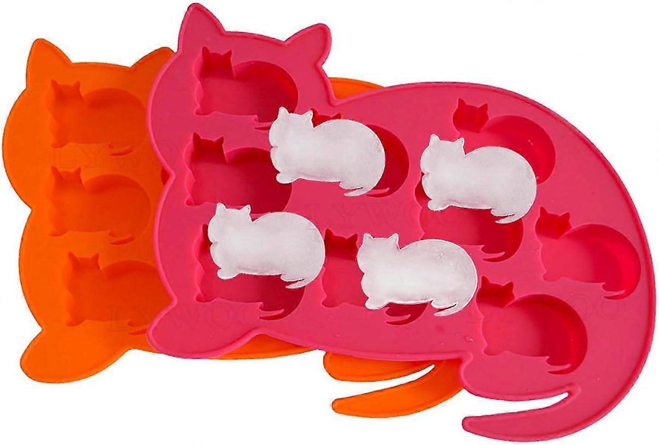 2 Pack Cat Shaped Silicone Ice Cube Molds and Tray
