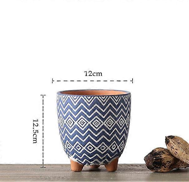 Vase decoration creative personality geometric three-legged ceramic flower pot (medium blue three-legged red pottery 12cm)