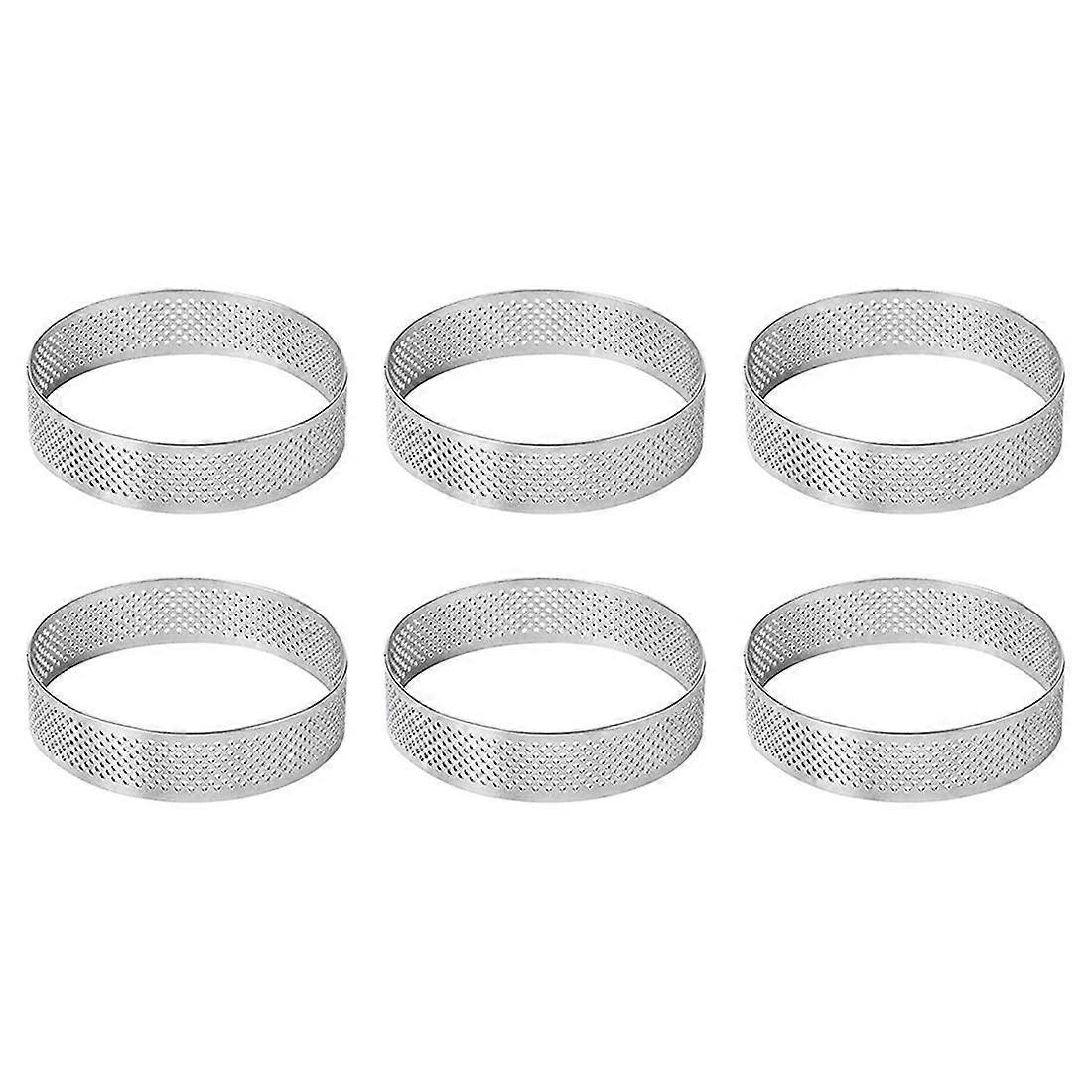 ケーキリング、6個入りステンレススチール製多孔質タルトリング、穴あきパイケーキリング型、穴付きケーキムースリング 7cm