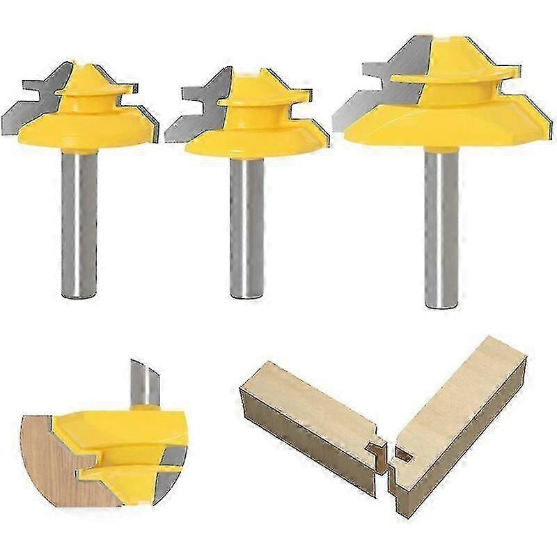 8mm Shank Rail Finger Reversible Joint Router Glue Bit 3pcs , 45 Degree Lock Miter Router Bit, Cone Tenon Cutters For Woodworking Carpenter Tools
