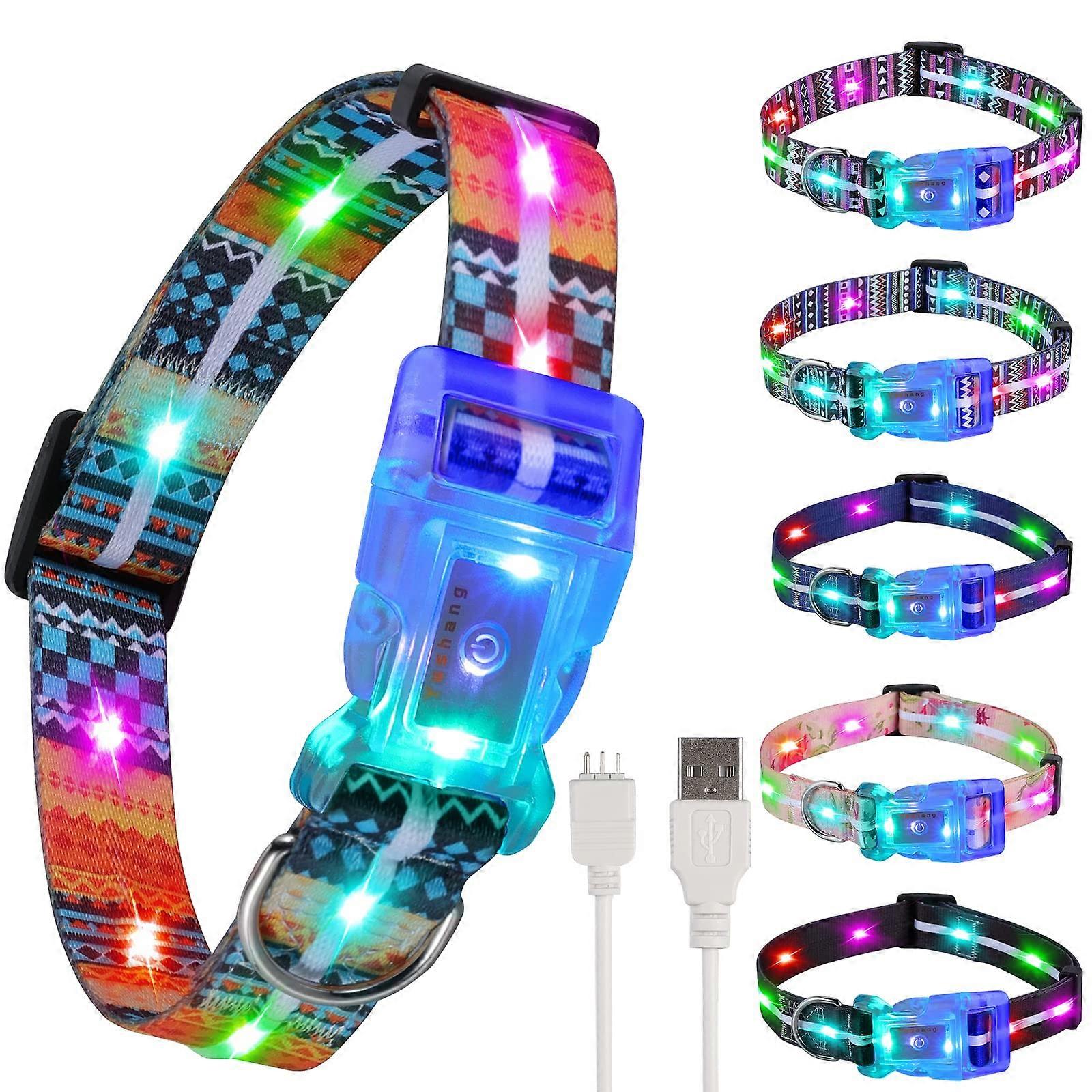 Light Up Dog Collars 2 Pack LED Rechargeable Buckle Type Adjustable Size for Small Medium Dogs
