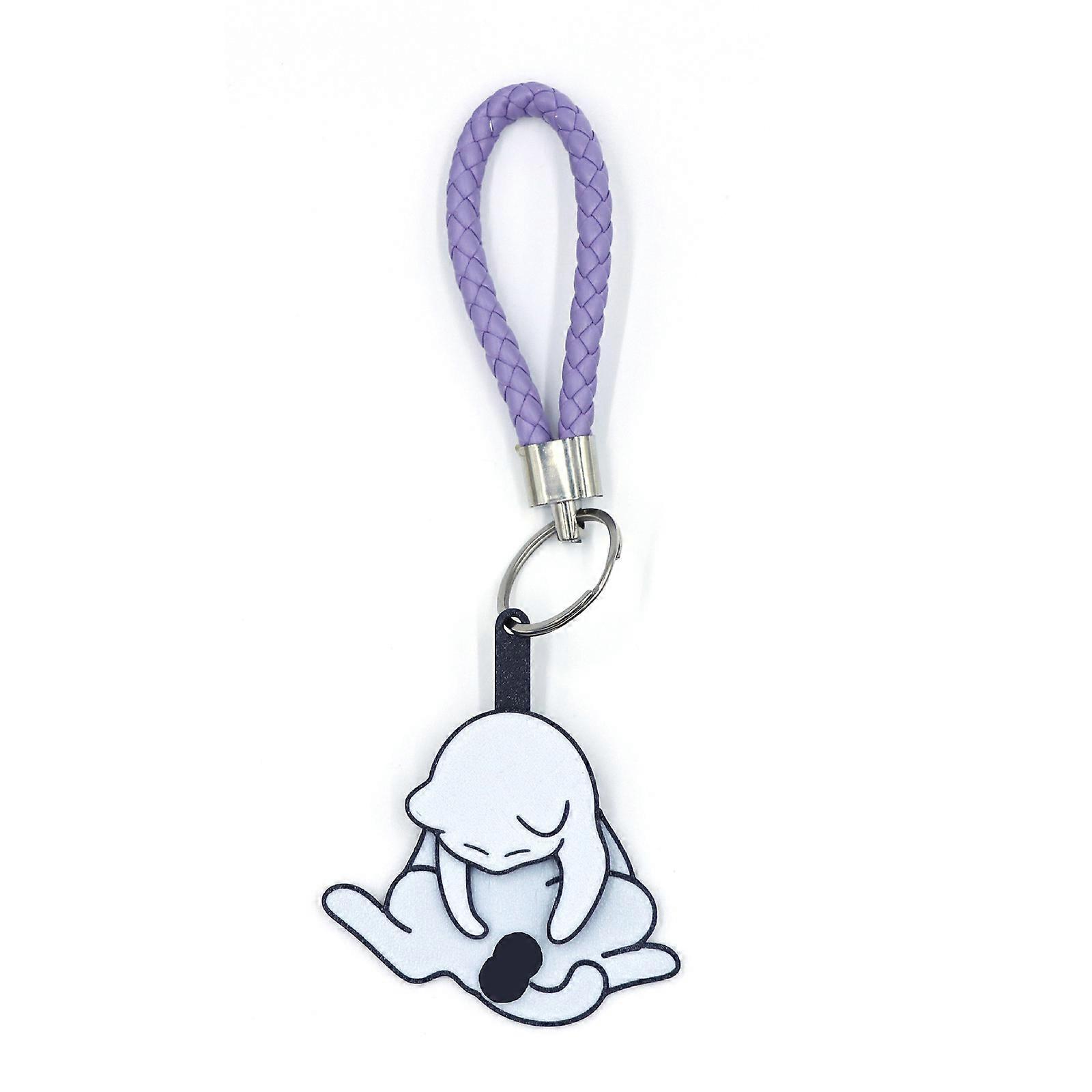 Porte-clés unique en forme d’oeuf de chats avec mécanisme de rotation et de traction Porte-clés fantaisie fait à la main Charme de bagages de voyage Blanc