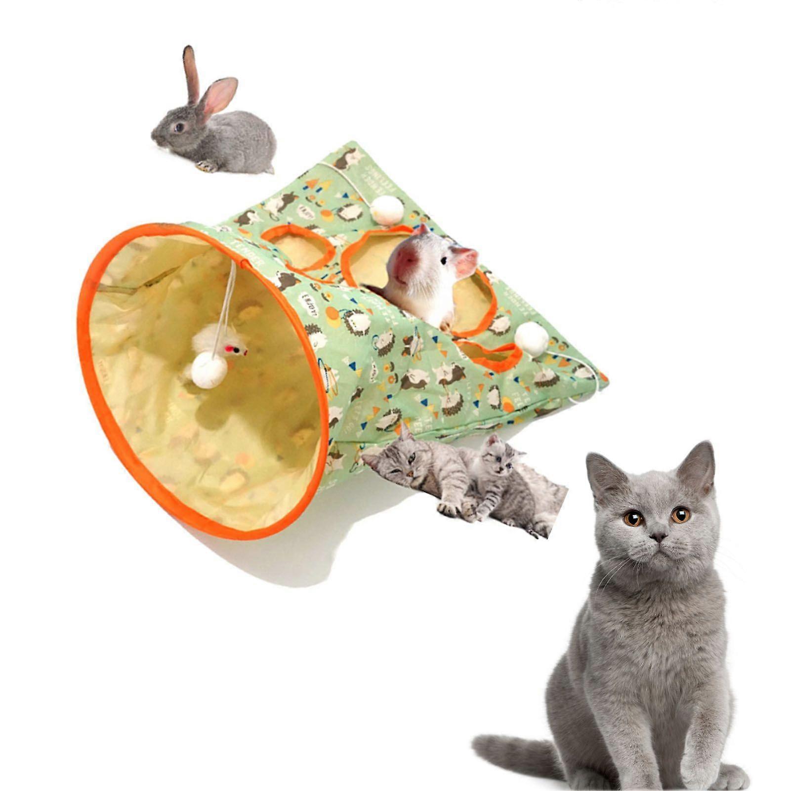 SSRGV Cat Tunnel Bag Foldable Interactive 5 Holes Crinkle Sounds Tunnel Pet Drill Bucket with Plush Balls for Cats Kittens