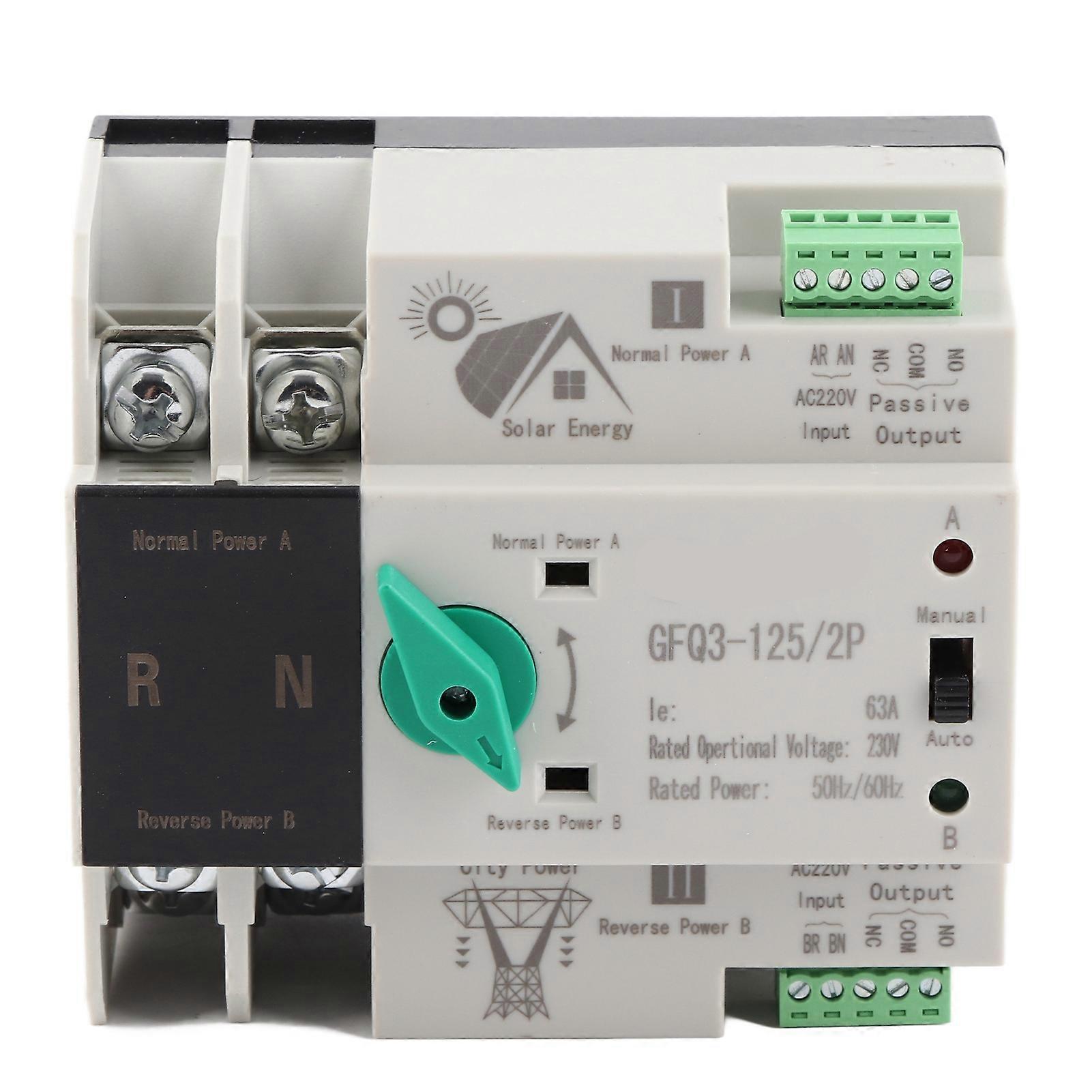 Dual Power Automatic Transfer Switch 2P Millisecond Fast Switching Timing Controller AC230V 50/60Hz PV to Mains