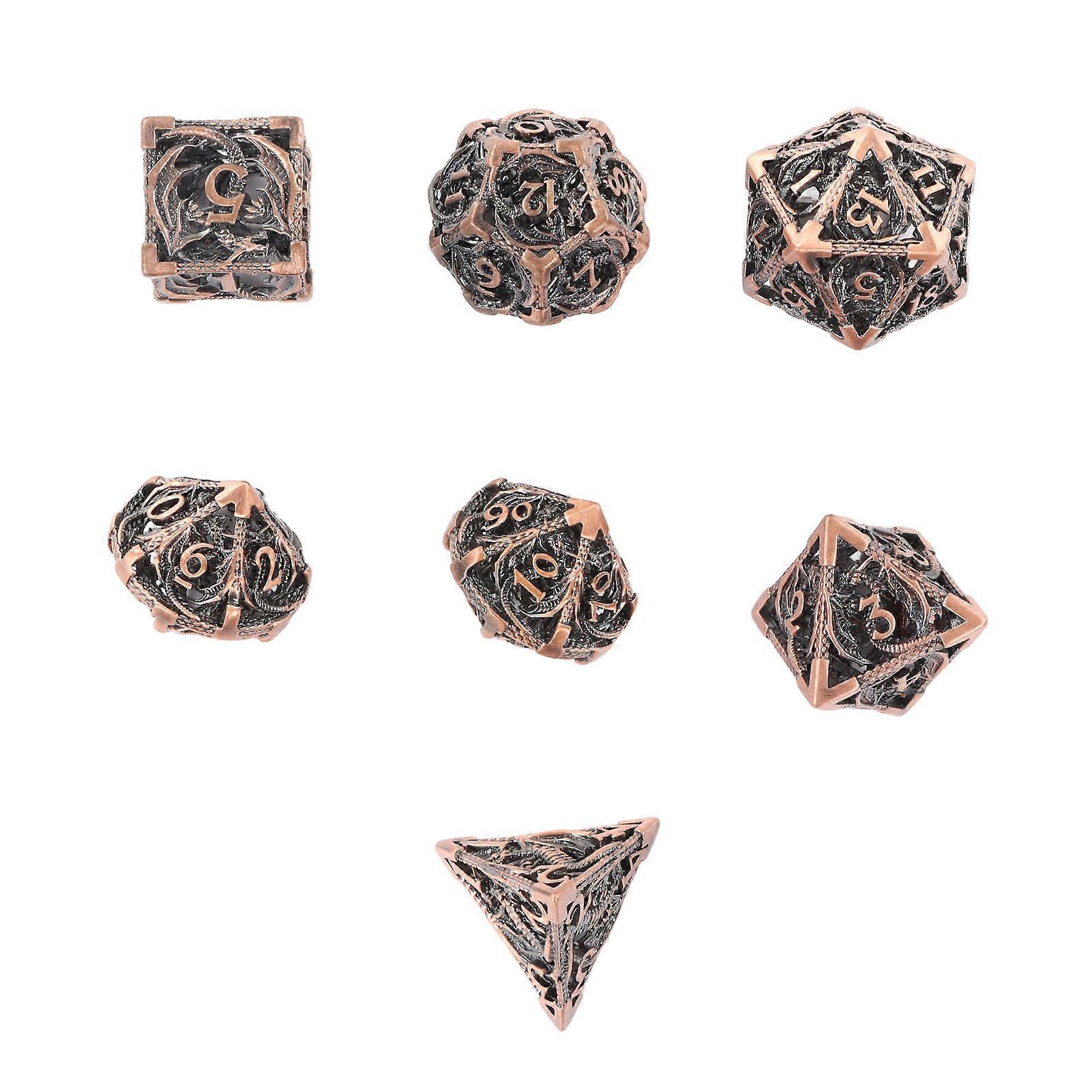 7pcs Board Game Polyhedral Copper Hollow Dragon Pattern Clear Number High nce Role Playing Dice Set