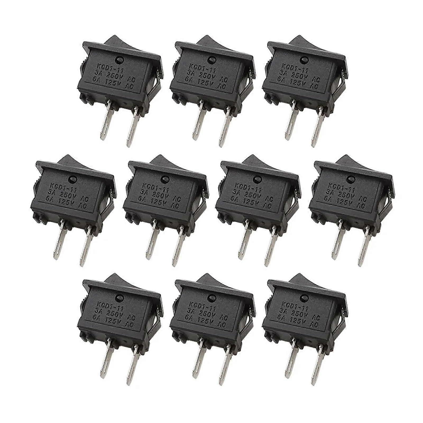 10Pcs KCD1 2 Pin Rocker Switch 10x15mm Push Button Switch SPST 3A 250V AC ON Off SnapIn Boat Rocker Switches Black Ref: 3422