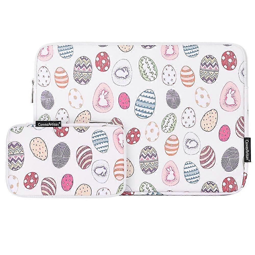 CANVASARTISAN G52-T0121 2 in 1 Laptop Bag 12 Inch Easter Bunny and Eggs Pattern Case with Small Bag