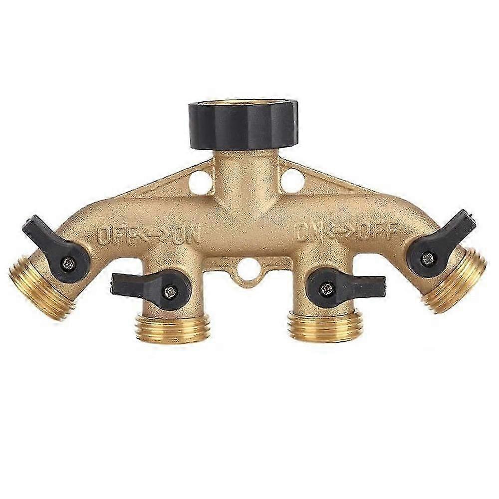 4-way hose distributor made of solid brass, with shut-off valve, tap and outlets