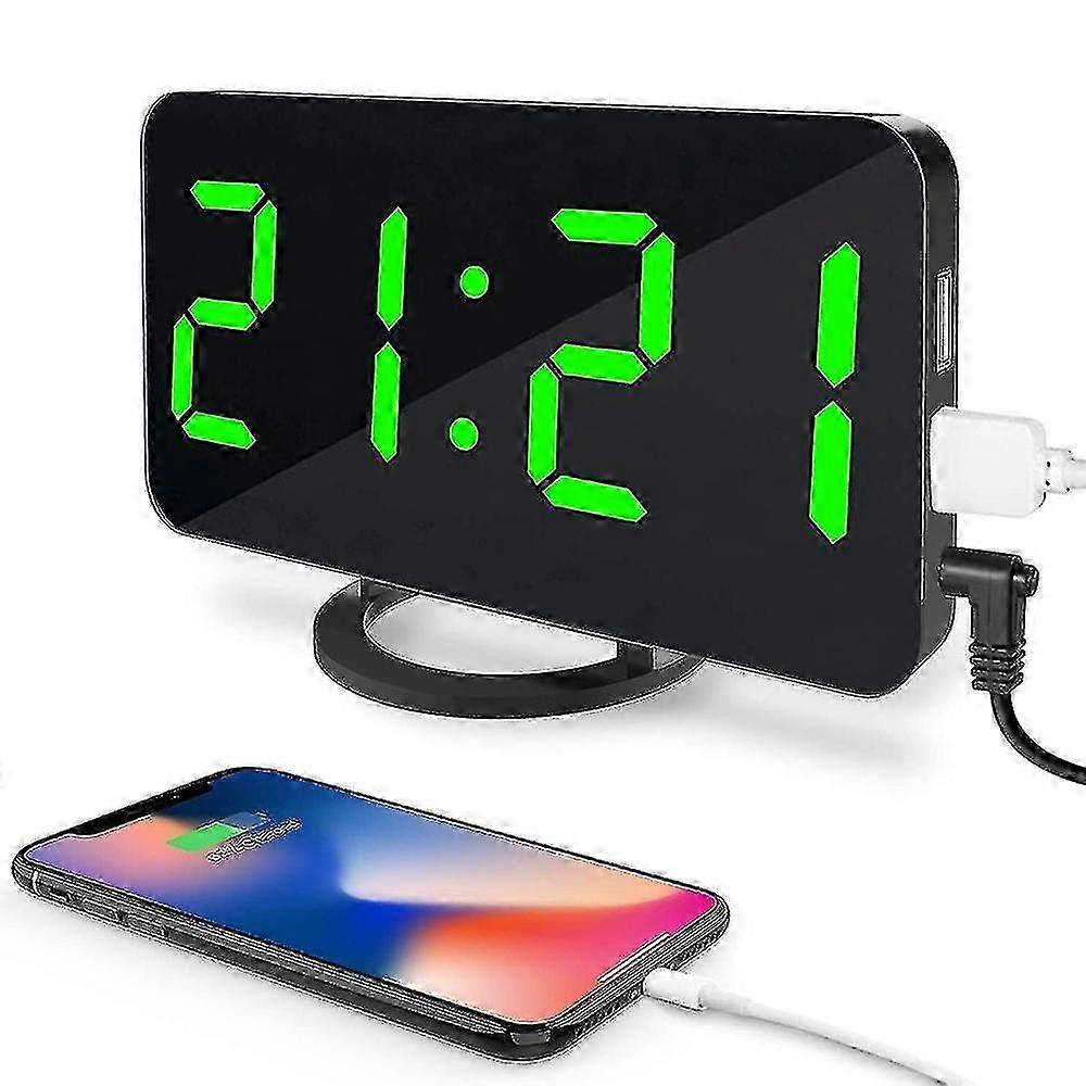 Digital Alarm Clock with LED Display & Dual USB Ports - White Light